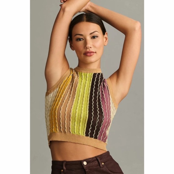 Anthropologie Sweaters - Anthropologie Eva Franco Crewneck Sweater Vest 3D Knit Crop Womens Striped